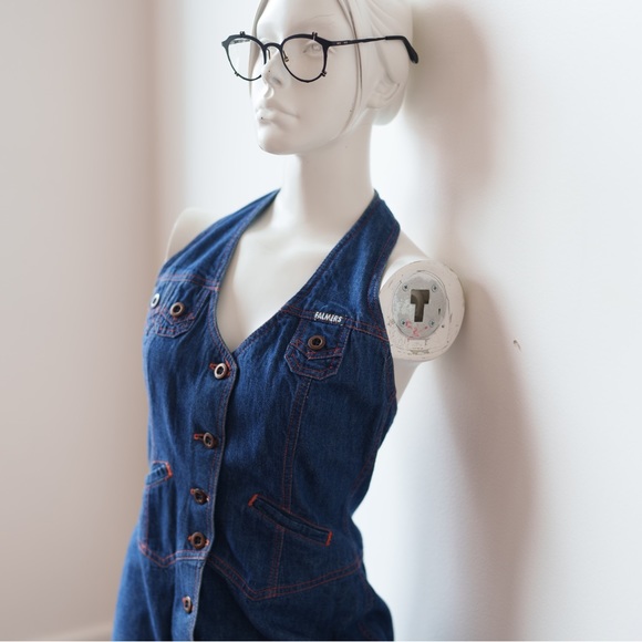 FALMERS Halter Midi Dress, Indigo Blue Vintage, size Medium 6 - Picture 9 of 11